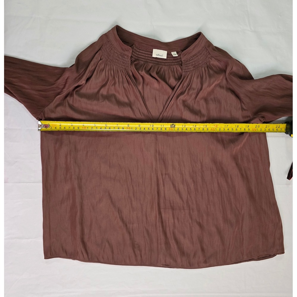 Wilfred Aritzia Brown Smocked V-Neck Long Sleeve Blouse Size Small - Picture 7 of 13
